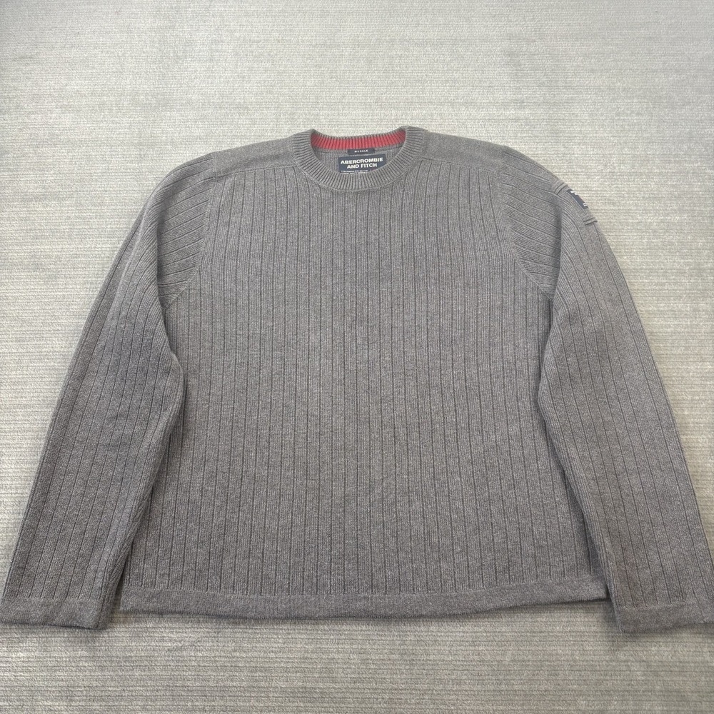 Vintage Y2K Abercrombie Fitch Sweater Men 2XL Gray Ribbed Muscle Fit Heavyweight